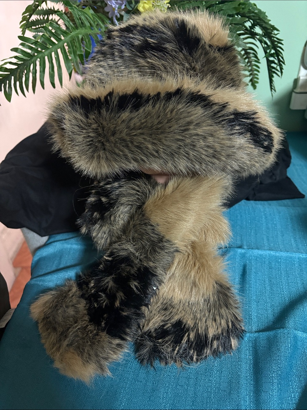Faux Fur Scarf - Brown & Black